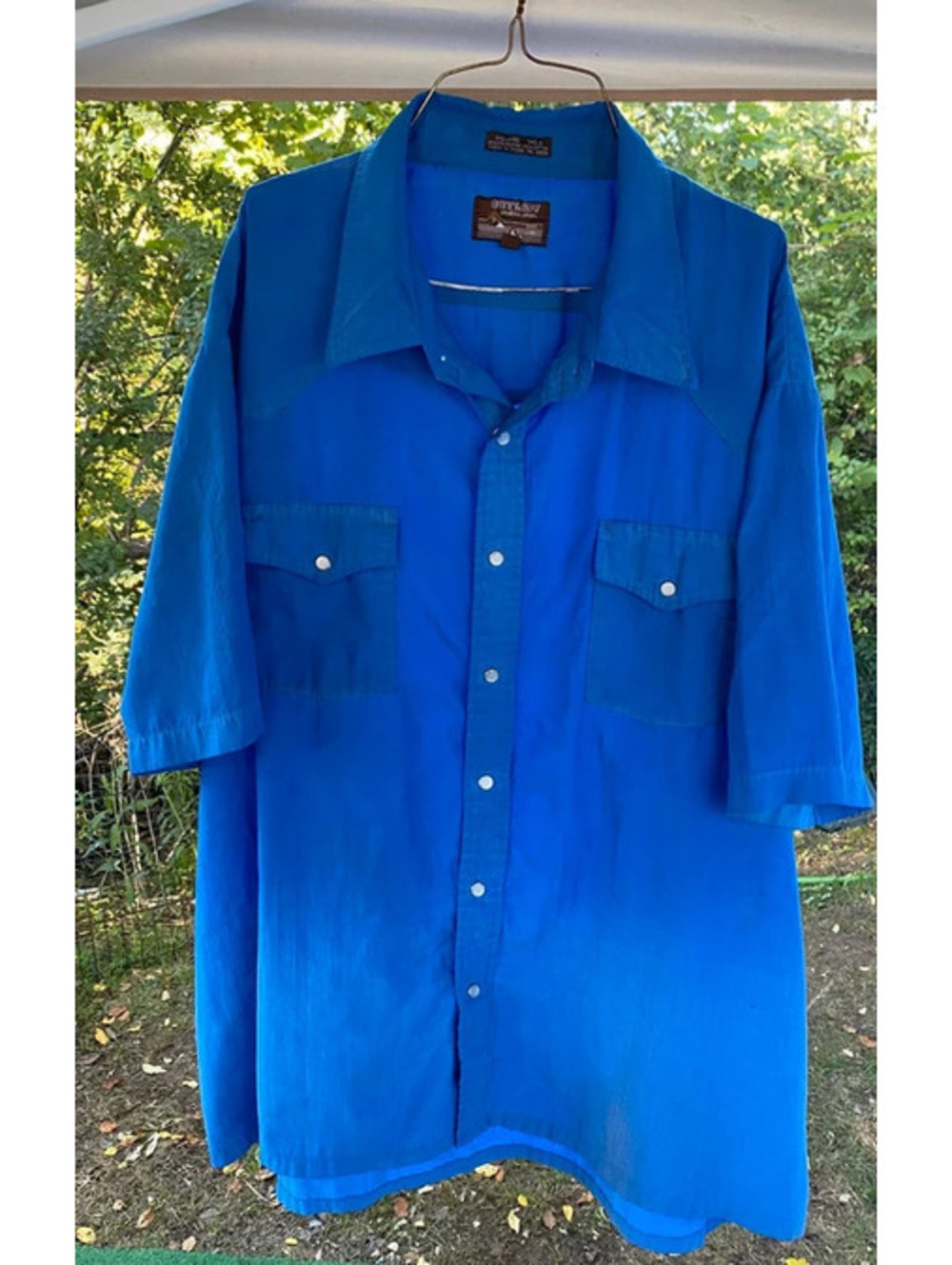 Outlaw western wear short sleeve blue men’s shirt pearl snaps size 2x